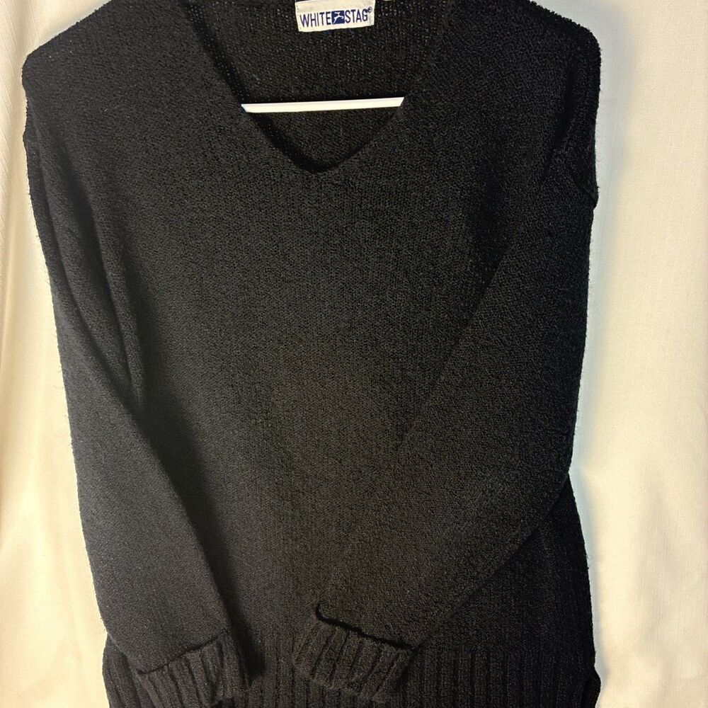 Black White Stag Women’s Pullover Sweater Size Large Acrylic Cuffed Sleeve